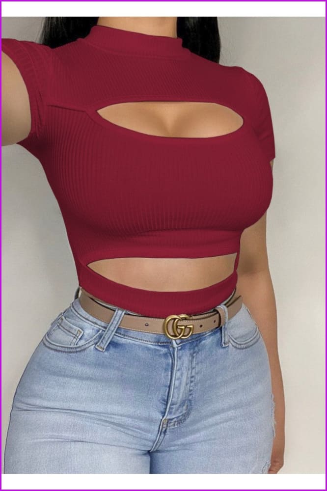 Themeisles Popular Pure Color Hollowed Out Women's T-Shirt FW6431