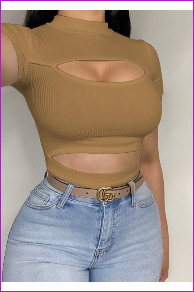 Themeisles Popular Pure Color Hollowed Out Women's T-Shirt FW6431