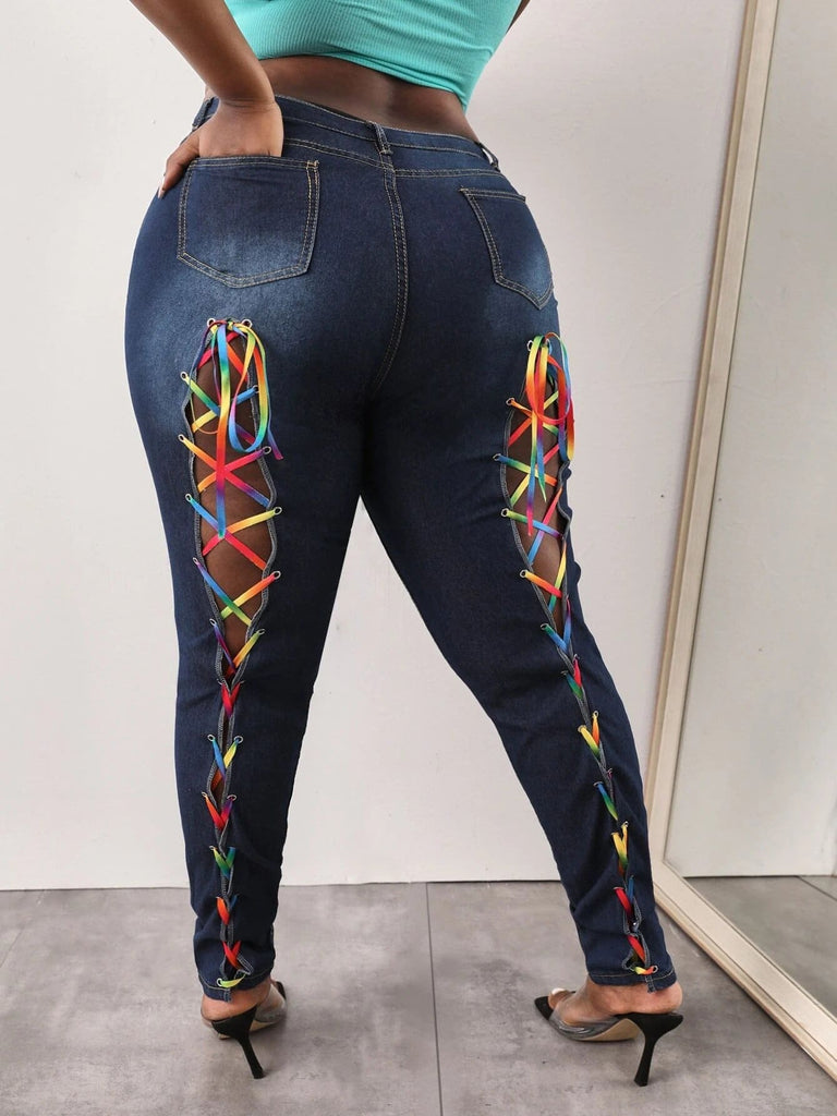 Themeisles Popular Colorful Cross Tie-Wrap Jeans