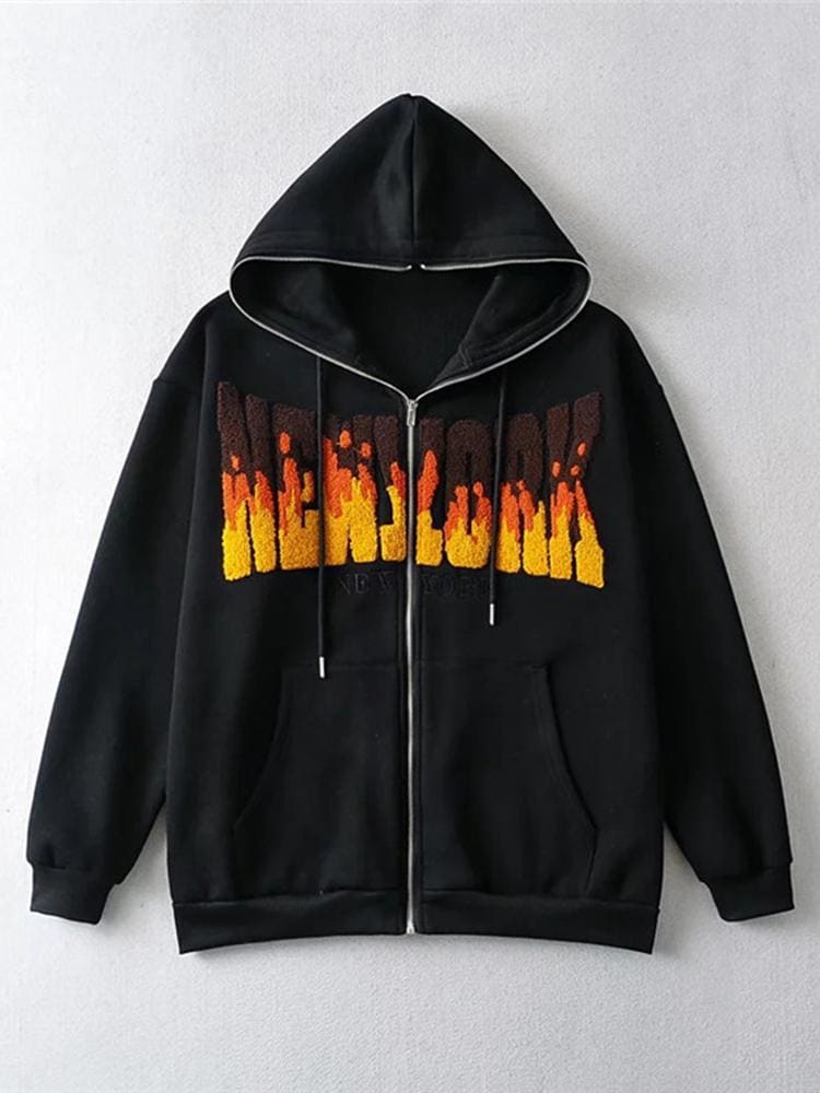 Themeisles Popular Contrast Color Plush Hoodie Loose Coat