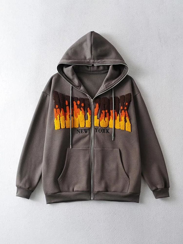 Themeisles Popular Contrast Color Plush Hoodie Loose Coat