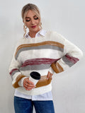 Themeisles Popular Contrast Color Striped Pullover Sweater